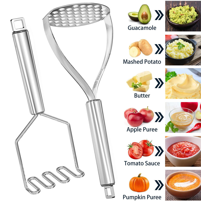 18/0 Stainless Steel Potato Mashers, 10.7-in Kitchen Masher Tool for Avocado Vegetable Sauce Butter, Heavy Duty, Dishwasher Safe, Pack of 2 Potato mashers - 2PCs