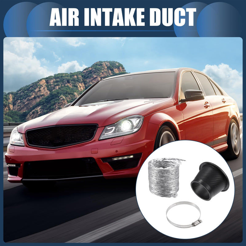 Air Intake Duct, Front Bumper Car Round Brake Air Duct with Extendable Flexible Hose and Hose Band Plastic Aluminum Black, 1 Set