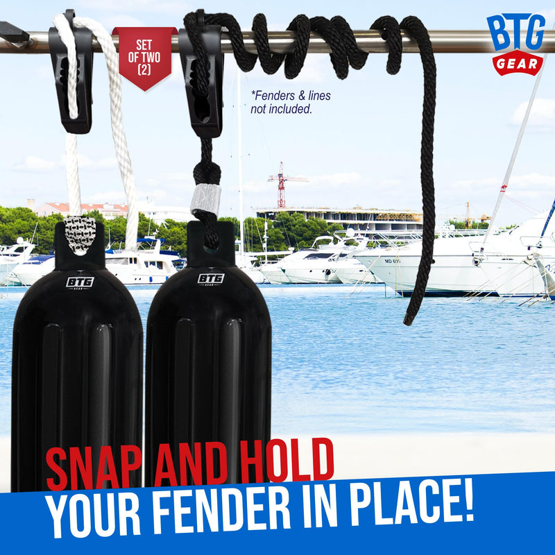 Set of 2 Adjustable Fender Clip Boat Fender Hangers/Holders for 5/16" to 7/16" Marine Bumper Fender Lines