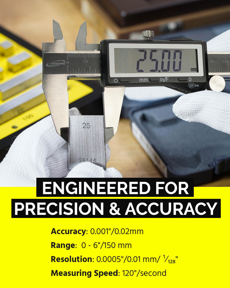 iGaging IP54 Electronic Digital Caliper 0-6" Display Inch/Metric/Fractions Stainless Steel Body 6"