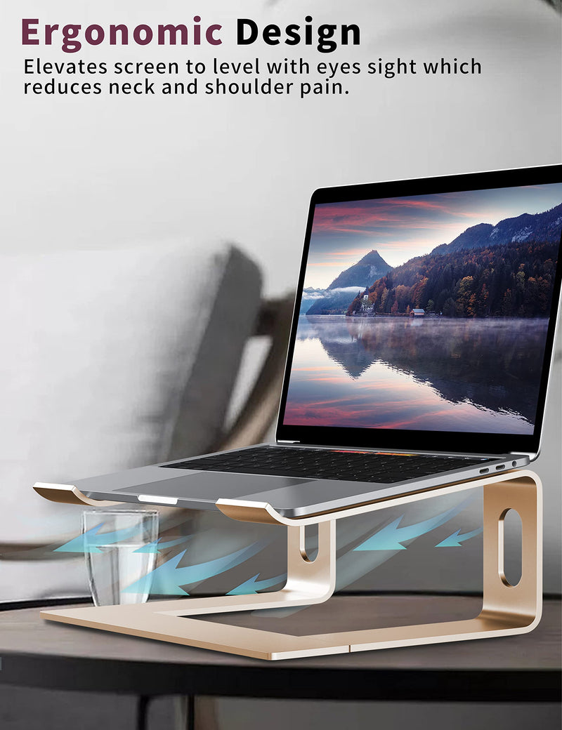 ALASHI Laptop Stand for Desk, Aluminum Computer Riser, Ergonomic Notebook Holder, Detachable Metal Laptops Elevator, PC Cooling Mount Support 10 to 15.6 Inches Notebook, Gold D-Gold