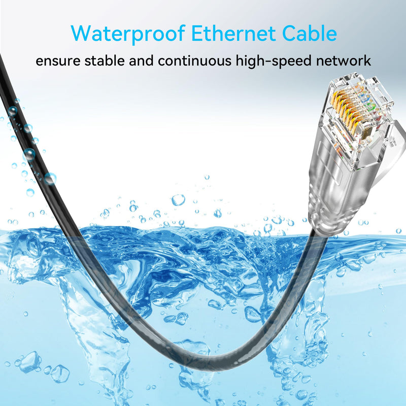 Cat6a Ethernet Cable Slim 200ft Outdoor&Indoor, 28AWG Pure Copper Cat6 Internet Cable for Waterproof & Direct Burial, Flexible Cat6 Ethernet Cable 10G 550MHZ, Cat 6 Network cable for Indoor Black