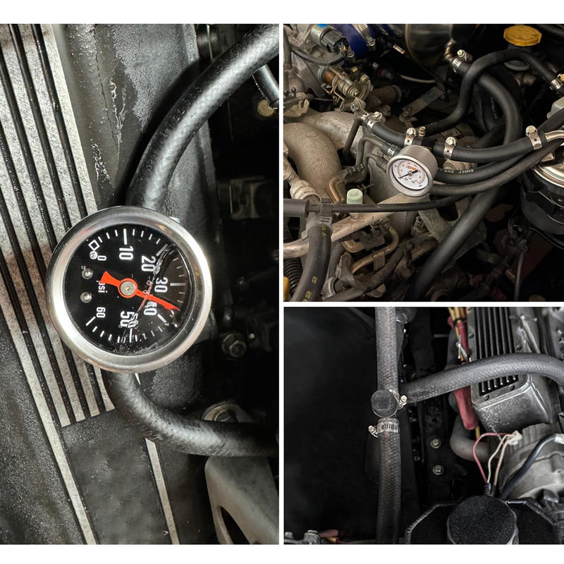 Universal 0-100psi Fuel Pressure Gauge 1/8" NPT Oil Press Gauge with 5/16" Barb Inline Fuel Pressure Gauge Fitting Adapter