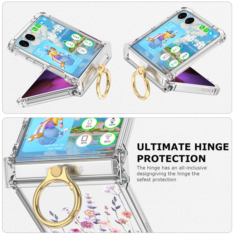 Clear Flower Case for Samsung Galaxy Z Flip 8 Case with Ring Protective Cover for Galaxy Z Flip 8 2026 5G for Women - B Clear B