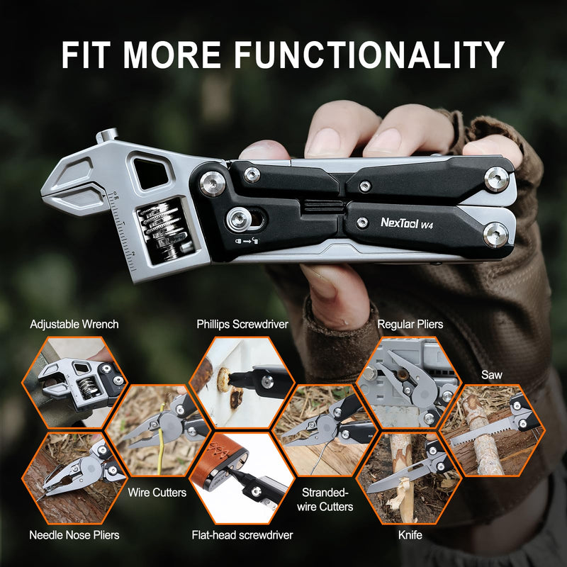 NexTool W4 Adjustable Ratchet Wrench Multitool, 11-IN-1 Foldable EDC Tool with Pliers, Knife, Saw and Screwdriver, Multi Tool for Camping, DIY, and Gifts for Him Full Size