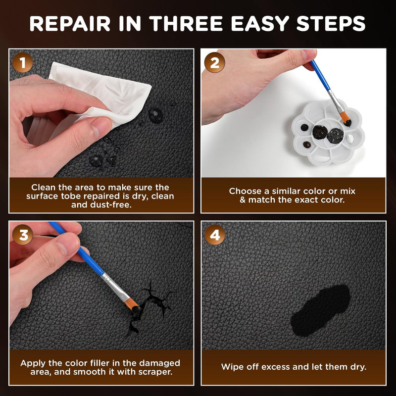 Vinyl and Leather Repair Kit, Black Vinyl Repair kit for Car Interiors, Furniture, Couches,Shoes,Restore Leather Scratch, Tears & Burn Hole 2 Black Color