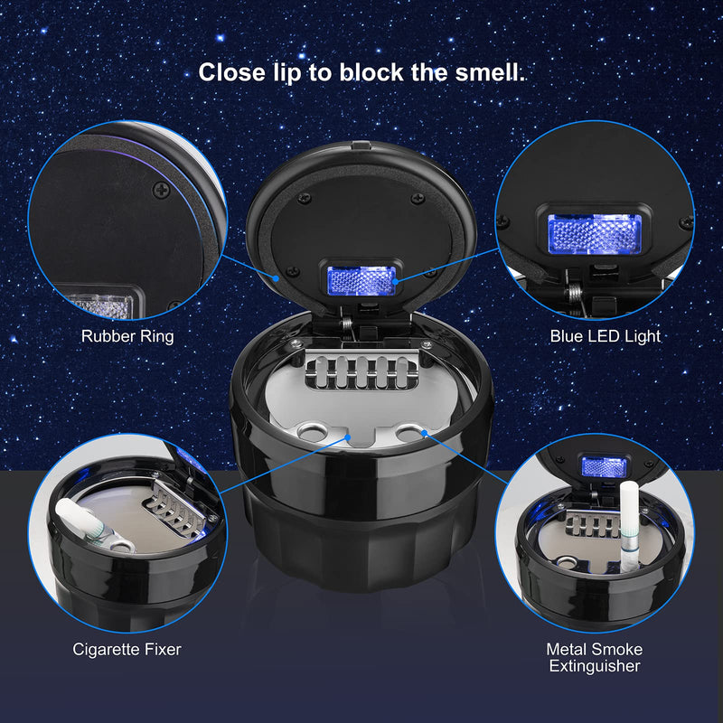 Car Mini Ashtray with Lid Easy Clean Up Detachable Auto Ashtray for Most Car Cup Holder Home Office Black 2