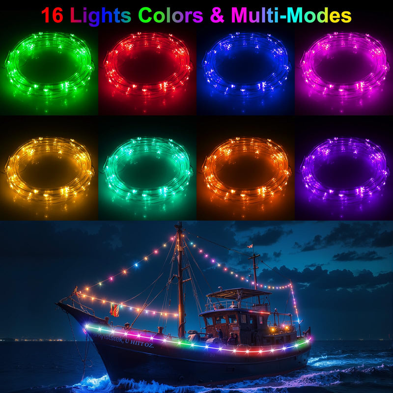 26 Ft Kayak Paddle Board Lights, Battery Operated Led Boat Interior Lights with Remote Control, 16 Light Colors & 7 Modes Waterproof Led Light for Boats Kayak Yacht Pontoon 26ft