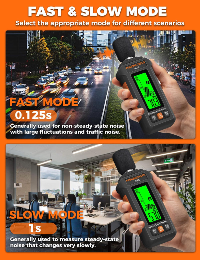 Sound Level Meter, POROMETISTO 30-130dB Noise Decibel Meter with A/C Weighted, ±1.5dB Accuracy, Data Hold, SPL Tester for Home, Factory, Office & Noisy Neighbors