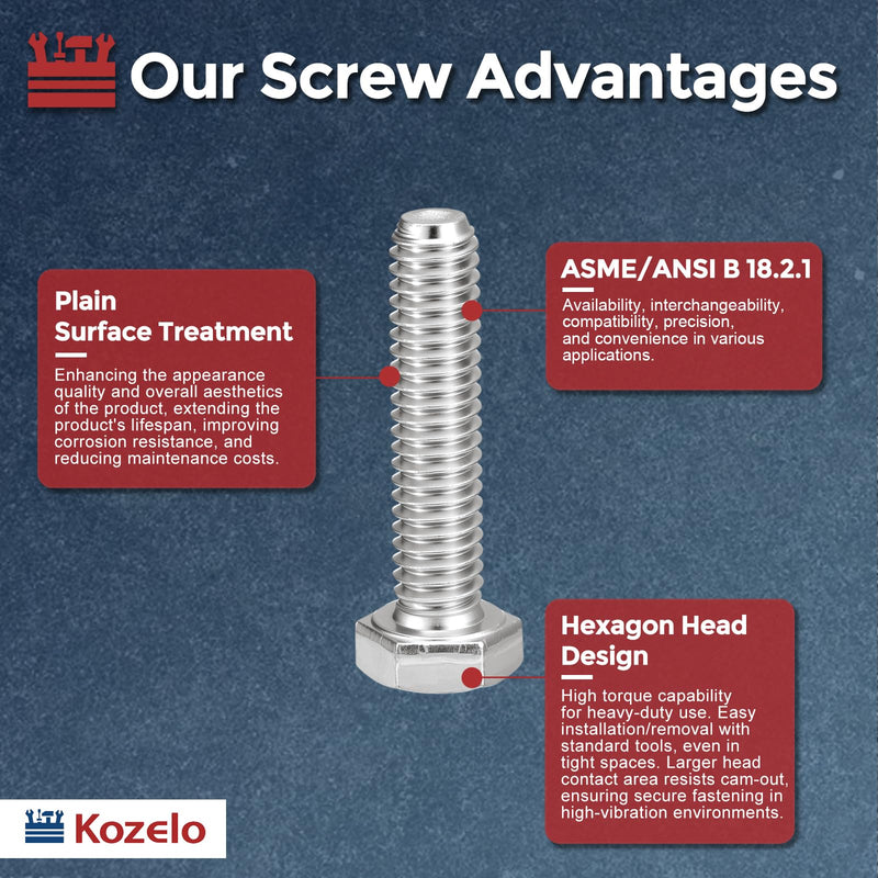 5 Pcs Hex Head Screws Bolts - [5/8"-11x5] 304 Stainless Steel Grade A2-70 Fully Threaded Hex Tap Hexagon Head Machine Bolts Right Hand External Hex Drive, Silver Tone 5/8"-11x5"