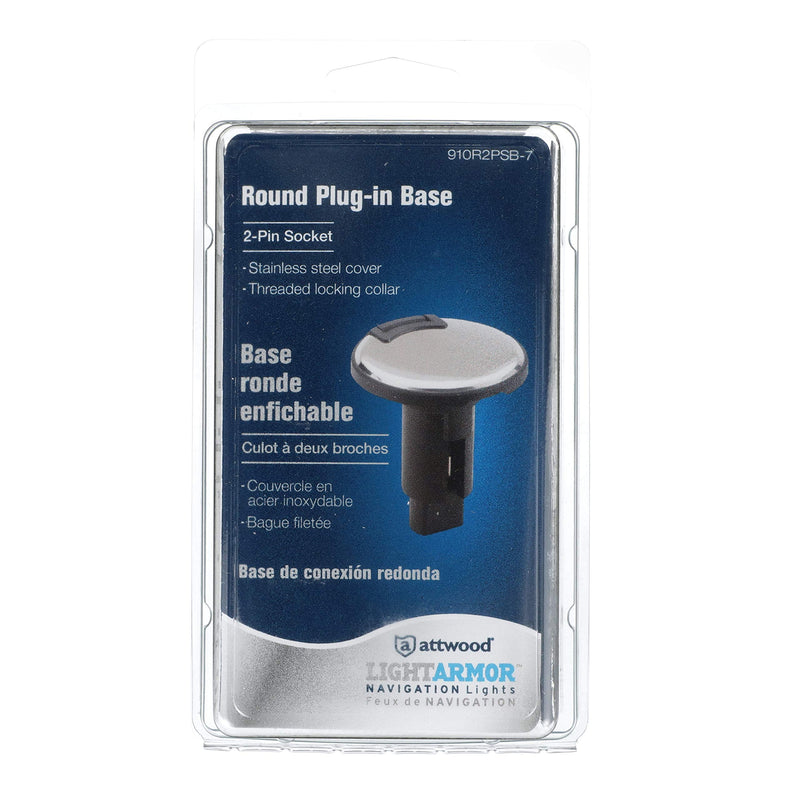 attwood LightArmor 910R Series Round Plug-In Light Base — For All-Around Pole Light, 2-Pin, Black Stainless Cover, 910R2PSB-7 One size 2-Pin Connection
