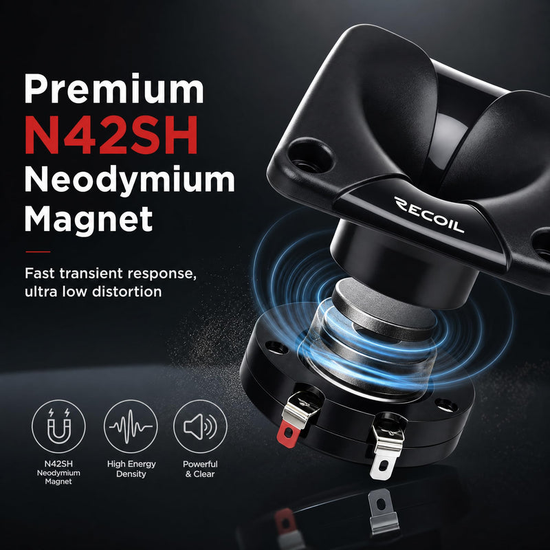 RECOIL HT25-8P Pair PRO Horn Tweeter 100W Max Power Audio Capacitor Car | 25mm Neodymium Driver 1" Voice Coil 8 Ohms
