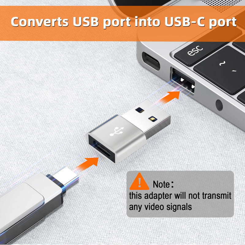 USB C Female to USB Male Adapter 5-Pack Type C to USB A Converter for Charging/Data Compatible with iPhone 15 Plus/Pro Max,iPad Pro/Air 4/Mini 6,Samsung Galaxy S24/S23/S22/S21,More (Silver) Silver
