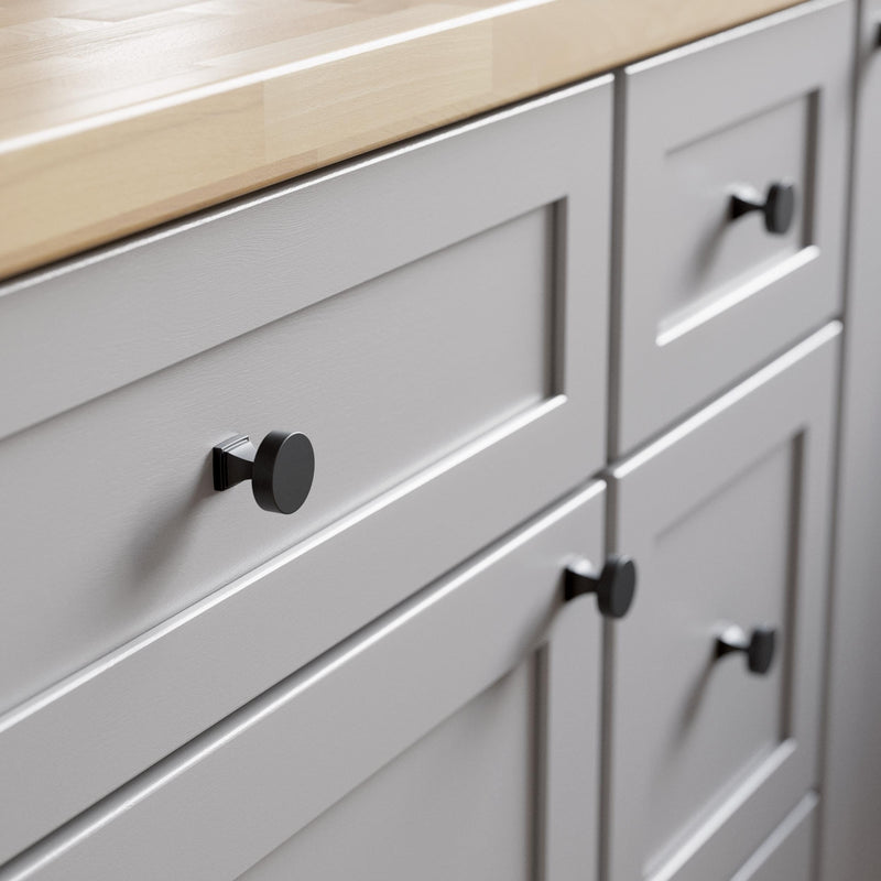 Franklin Brass 10 Pack Matte Black Cabinet Knobs 1-1/16 inch (27mm) Kitchen Cabinet Handles and Drawer Knobs for Cupboards, Dressers, Furniture, Bathroom Vanity | Tiered Foot 1-1/16" (27mm) Knob