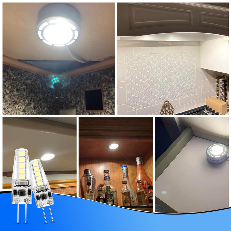 G4 LED Bulb 12-24V AC/DC 3W Daylight 6000K 20W Halogen Bulb Equivalent T3 JC Bi-Pin Base Ceiling Recessed Puck Light for RV Camper Trailer Marine Boat Motorhome, 5 Pack 6000k Daylight White G4 - 3W
