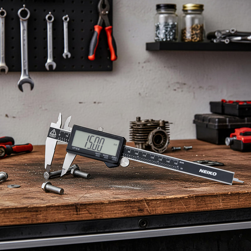 NEIKO 01401A 6-Inch Electronic Digital Caliper, Stainless Steel, Extra Large LCD Screen, Measurement Conversions for Inches, Millimeters, and Fractions 6 Inch, XL Screen