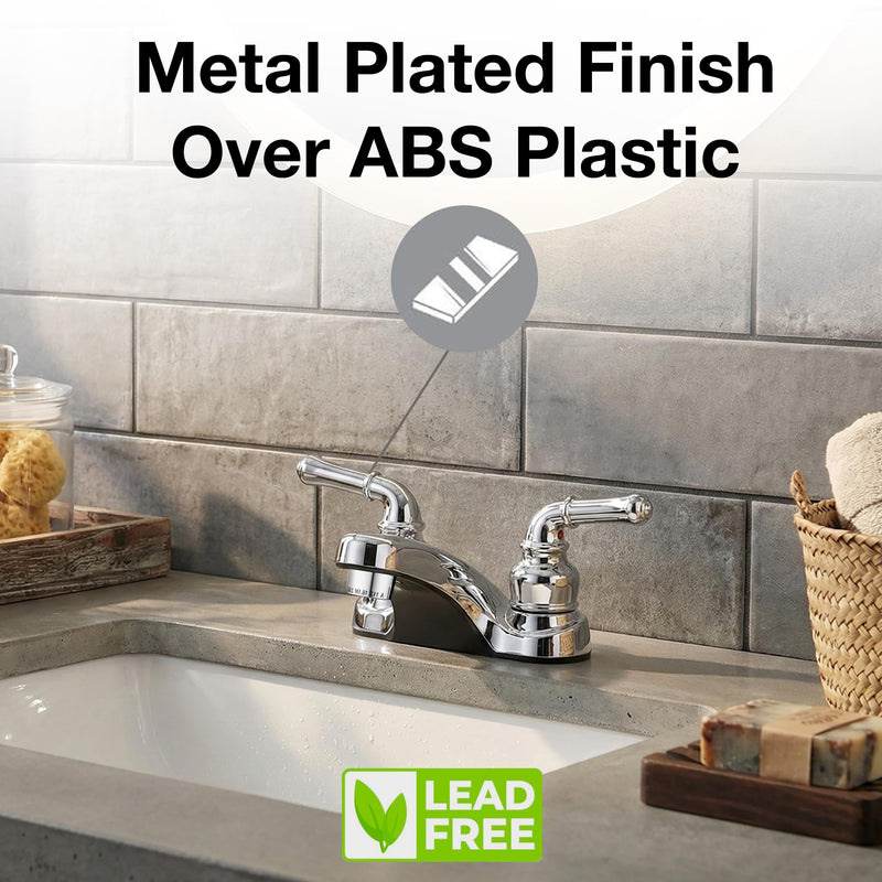 Pacific Bay Lynden Bathroom Sink Faucet, Plated ABS (Chrome) 2 Pack | Metallic-plated ABS sink faucet - lightweight, rustproof, and easy to install. Plated ABS plastic (not metal). Polished Chrome