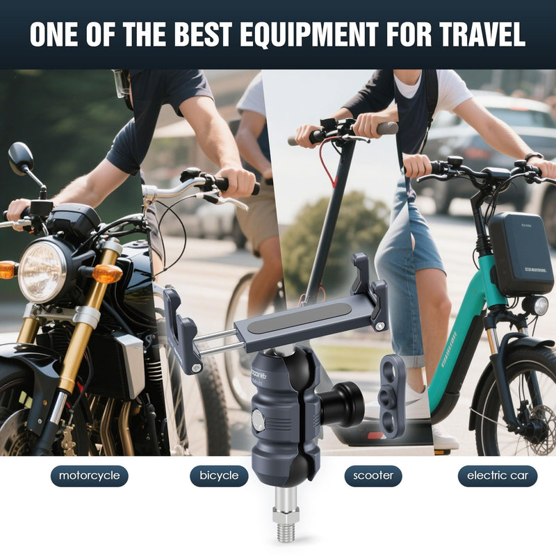 Anti-Theft Phone Holder Kit, with M8 Screw for Mirror Install, 25mm Ball Head & Seat Short Bar Double Socket Arm, 360° Adjustable Motorcycle Phone Mount, for Tricycle/ATVs (KPS-05) KPS-05-25mm/1 Inch Ball-M8 Screw-Mirrors Install