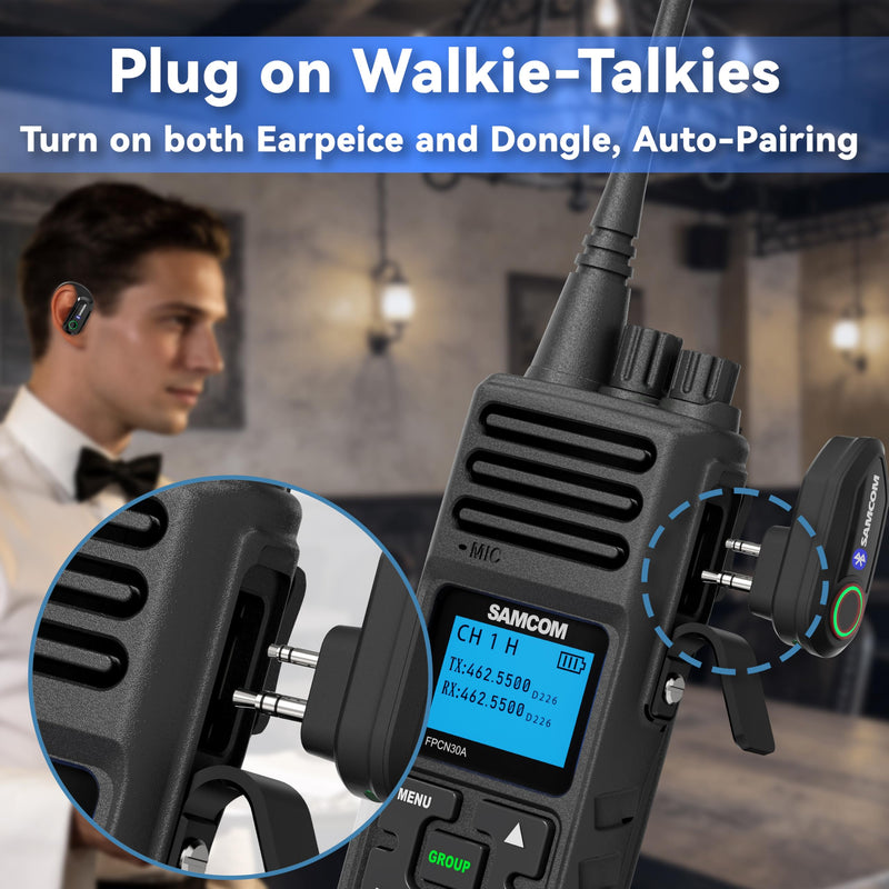 SAMCOM X7 Bluetooth Earpiece Only for FPCN30A FPCN10A Walkie Talkie, 1 Pack | Two-Way Radios 2 Pin K1 Plug Dongle Wireless Headset for School Church Restaurant Hotel Warehouse(Radios Not Included) 1 Pack X7 Earpiece