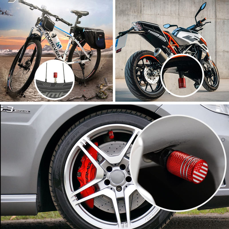 Tire Valve Stem Caps for Car Tire Cap 5 Pack Corrosion Resistant Leak-Proof Premium Alloy American Flag Universal for Car Bike Truck Motorcycle Red