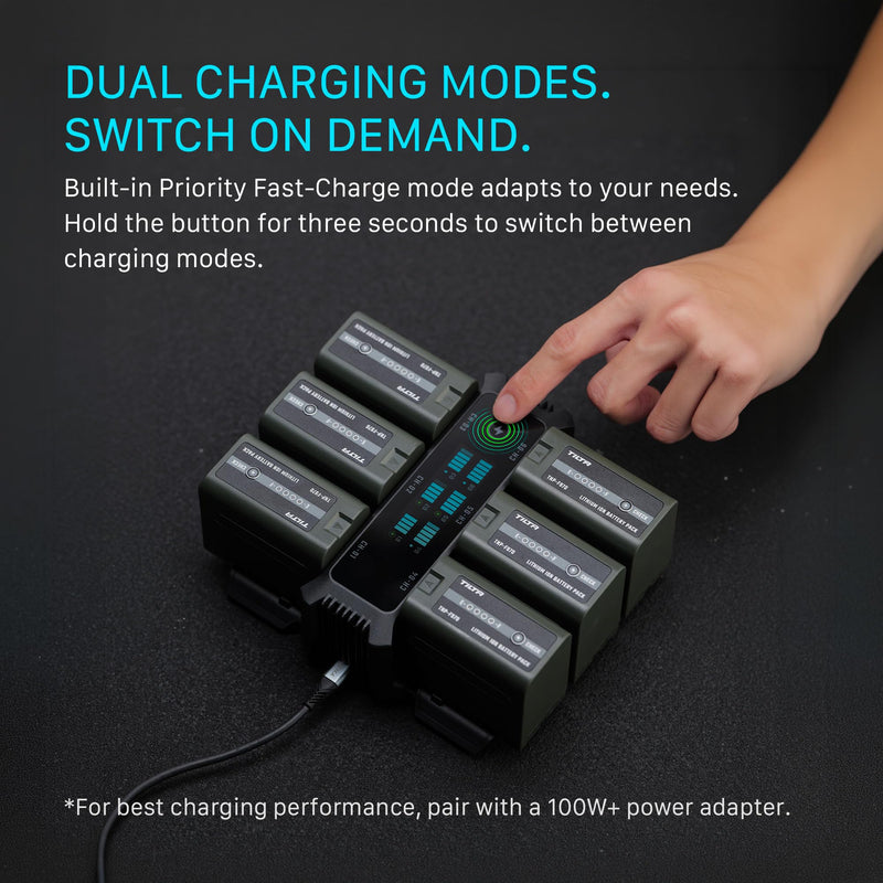 Tilta Foldable Charging Station for L-Series/NP-F | 6 Channel NP-F550, NP-F970, NP-F750 Multi-Slot Battery Charger | Smart TFT Color Display Dock | Active Cooling Thermal Management Protection - Black Single Charger