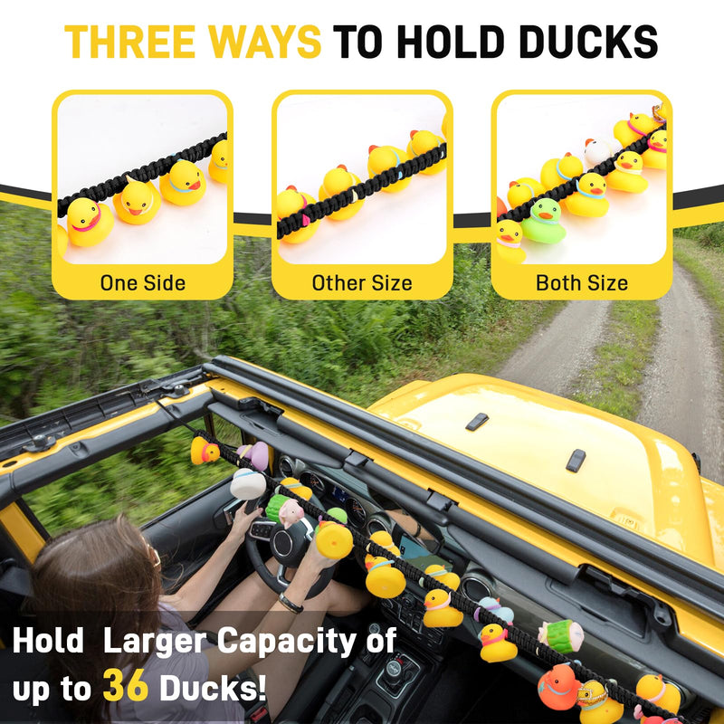 Duck Holder for Jeep, Elastic Rubber Duck Rope Holder for Jeep Wrangler YJ TJ JK JL & Gladiator JT, Paracord Ducks Display Fixed Mount, Hold 36 Ducks, Gift for Jeep Lover (Black) Black