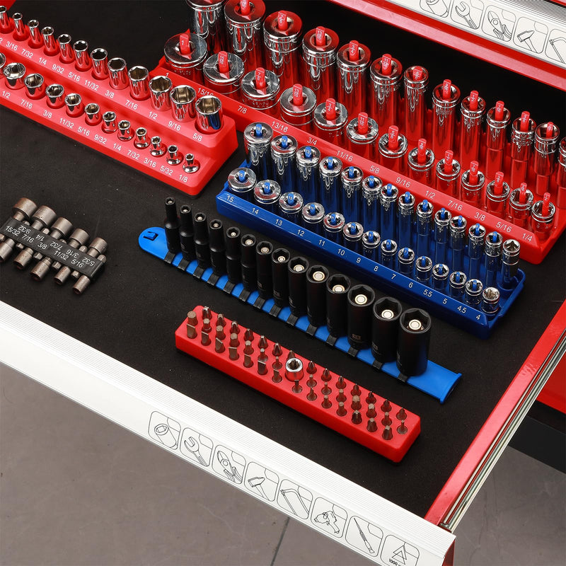 MIXPOWER 1/4" Drive Deep Magnetic Impact Socket Set with Storage Rails, 14-Piece, 6 Point, 4-15mm, Metric, CR-MO 1/4"Dr.Deep