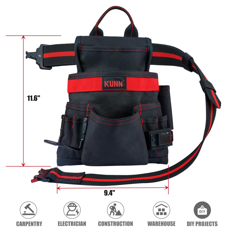 KUNN 10-Pocket Carpenter Tool Pouch,Adjustable 2-Inch Belt Heavy Duty Construction,Hammer Holder and Tape Measure Clip Style A