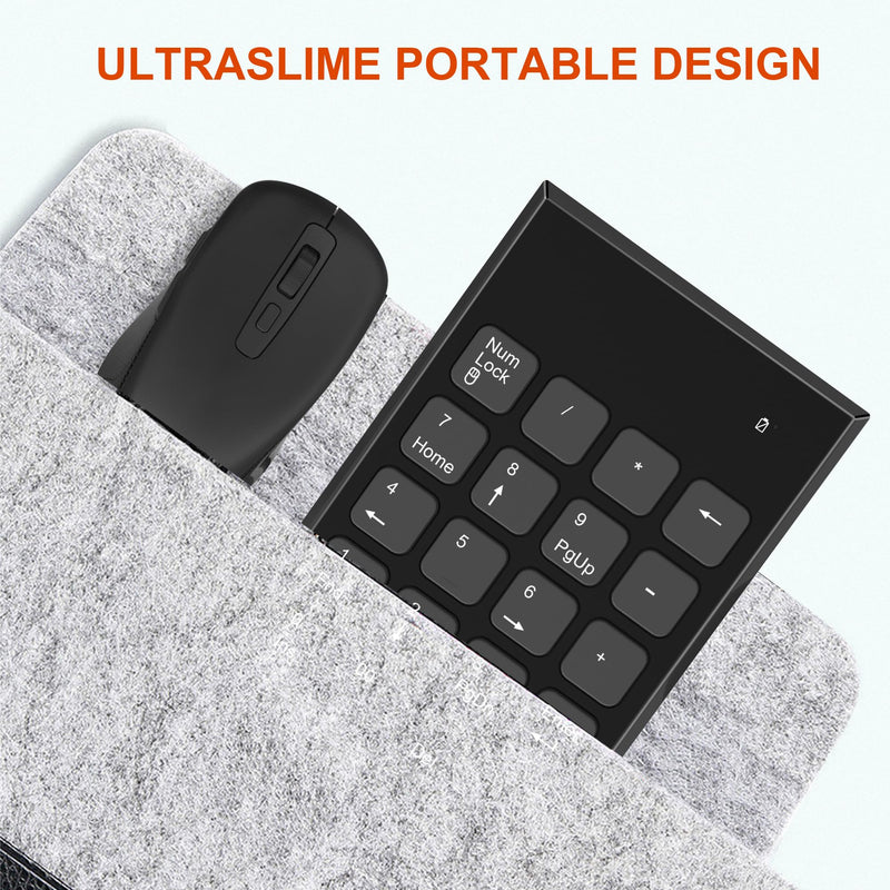 Wireless Number Pad and Mouse, 19 Keys Portable Ultra Slim 2.4GHz 10 Key USB Keypad and 3 Adjustable DPI Silent Mouse Set for Laptop, Notebook, Desktop, PC Computer - Use One USB Receiver