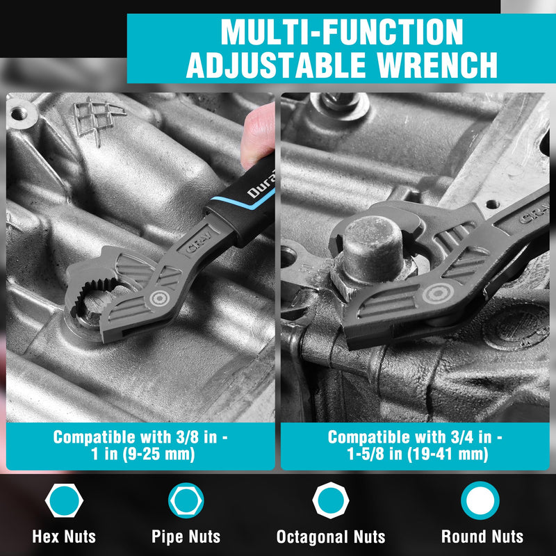 DURATECH 2 PCS Self-Adjusting Wrench Set, 8" & 12" Self-Locking Pipe Wrenches, Adjustable Size 3/8"-1-5/8"(9-41 mm), CR-V Steel, Non-Slip TPR Handle, for Home Repair, Mechanic and DIY Projects 8" & 12"