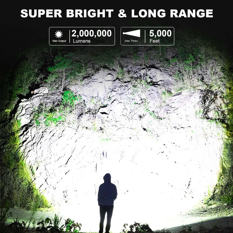 LBE Rechargeable Spotlight, Super Bright 2,000,000 Lumens Led Flashlight Handheld Spot Lights Outdoor with Cob Light, 10000ɱAh Long Lasting Large Spotlight for Hunting Boating Camping