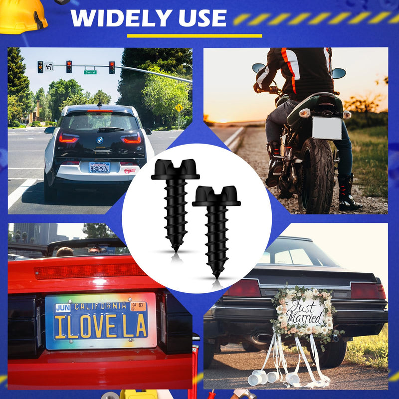 Tandefio 100 Pieces License Plate Screws #14 x 3/4" Slotted Hex Head Carbon Steel License Plate Security Screws for Car Dealers (Black)
