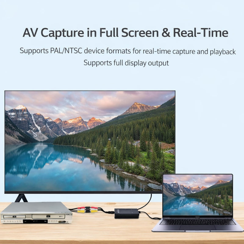 VHS to Digital Converter, 2-in-1 RCA to HDMI & USB Video Capture Card, Analog AV to HDMI Display & USB Recording for AV RCA VCR Hi8 DVD Camcorders and More