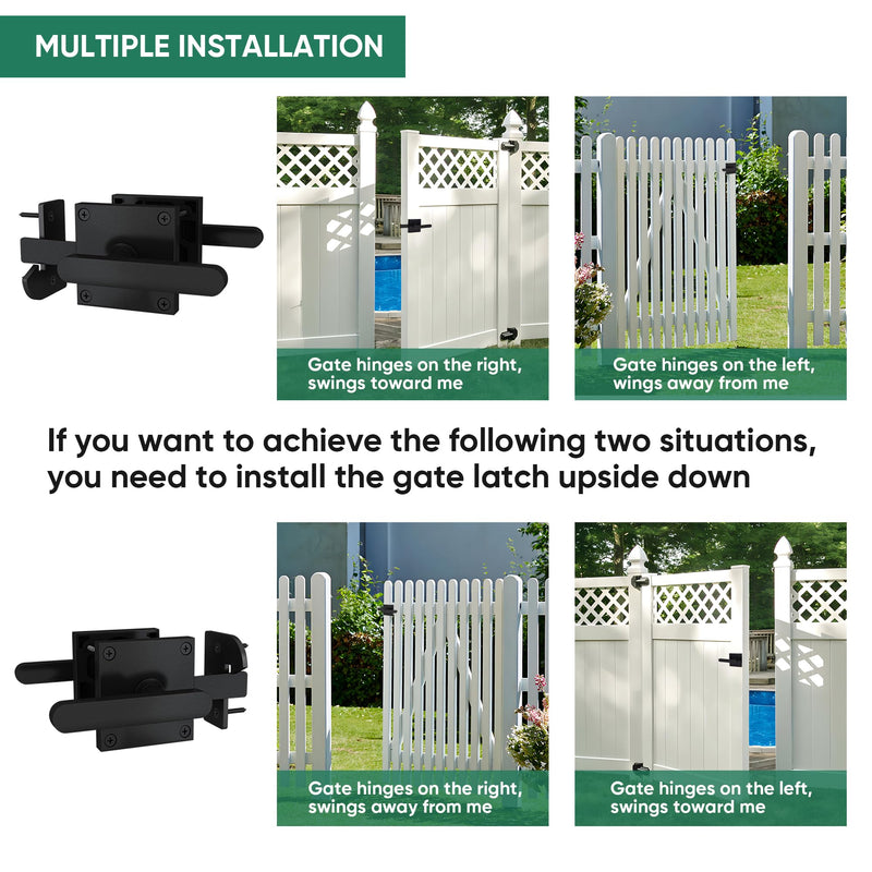 JUBEST Gate Latch, Heavy Duty Swinging Gate Latches Double Sided Gate Hardware for Right Inswing Door, Widely Used on Outdoor Fence, Wooden Gates, Pool Gate, Backyard Gate GL01-R