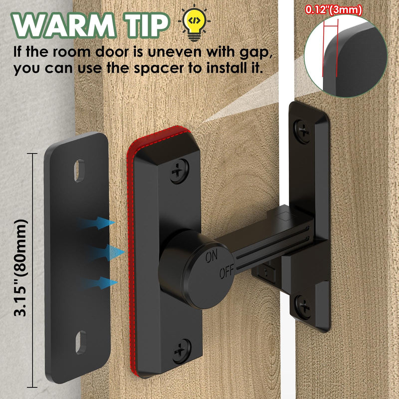 Barn Door Lock Latch, 90/180 Degree Flip Sliding Door Latch for Garage, Bedroom, Cabinet, Sturdy Zinc Alloy Security 90 Degree Lock (Black-1 Pc) Black-1 pc