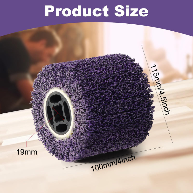 Rocaris 36 Grit Abrasive Drawing Wheel Drum, 4.5"×4" Wire Drawing Polishing Burnishing Wheels, Buffing Wheels for Wood Metal Surface Polishing, Purple 1