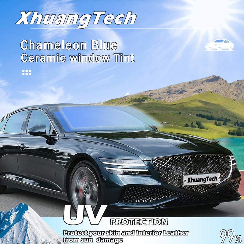 XhuangTech Blue Chameleon Window Tint Windshield for Car, VLT70% Ceramic Front Windshield Tint 60Inch X 10Ft Automotive Window Tint Film, Heat&UV Blocking Sun Protection Anti-Glare Reflective Film 59" in x 9.84‘ Ft Chameleon Blue