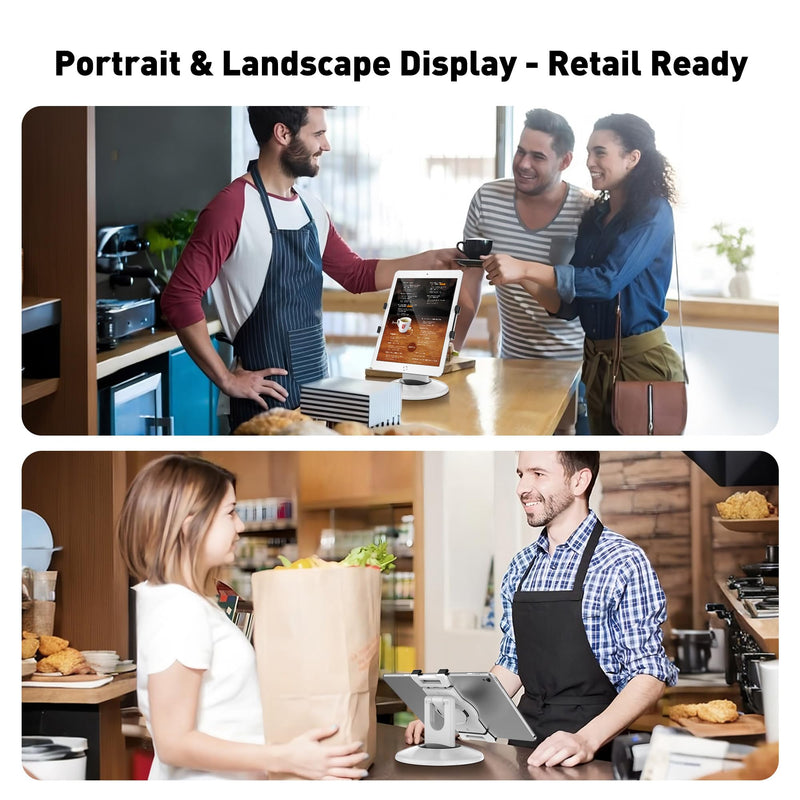 AboveTEK Retail Kiosk iPad Stand, 360° Rotating Commercial POS Tablet Stand, Fits 6"-13" (Screens) iPad mini Pro-Business Swivel Tablet Holder, for Store Office Reception Kitchen Desktop (White) White