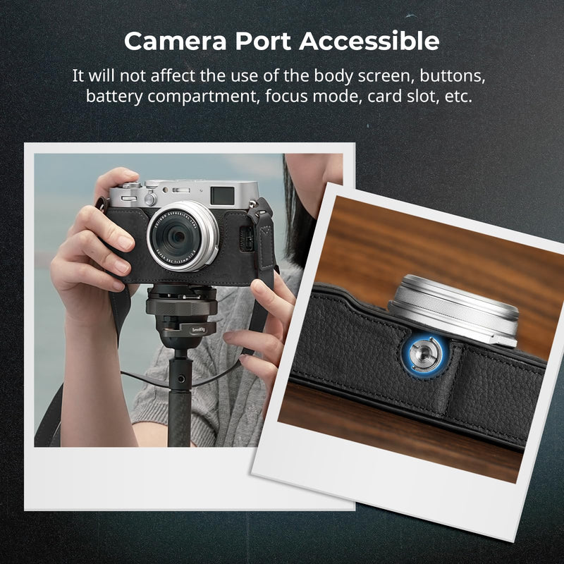 SMALLRIG Retro Half Leather Case for Fujifilm X100VI with Neck Strap, Black | Genuine Leather Half Case with Aluminum Alloy Frame and Shoulder Strap