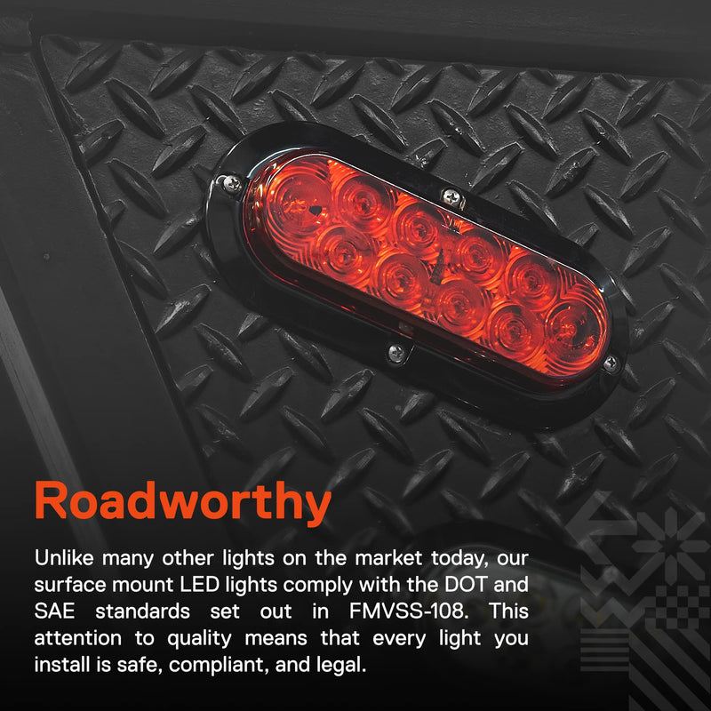 TRUE MODS 2pc 6 inch Red Oval LED Trailer Tail Light Kit [DOT FMVSS 108] [SAE S2T2I6] [Surface-Mount] [IP67 Waterproof] [Stop Turn Tail] Trailer Brake Lights for Boat Trailer RV Trucks 2 Pack