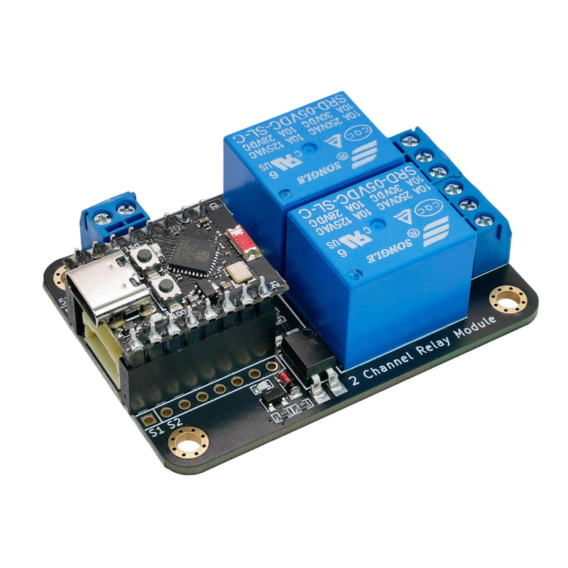ESP32-C3 Relay Module, 2-Channel Low-Level Trigger Board | Smart Home Relay Expansion Board, Support ESPHome & Home Assistant, USB-C / 5V Terminal Power Options for DIY Remote Control ESP32-C3 + Relay