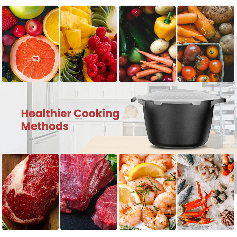 Large Microwave Cookware Steamer 2 Quart - AJXX Micro Cookware Vegetable Steamer for Cooking, Microwave Cooker with Food Container, Removable Filter and Lockab - BPA Free, Dishwasher Safe