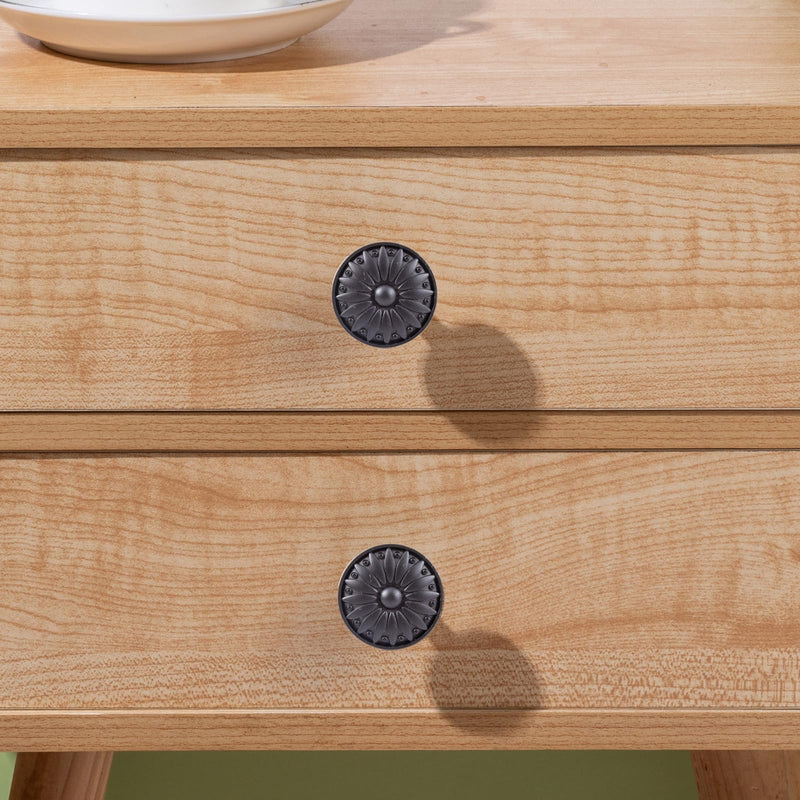 20 Pack Black Drawer Knobs, Solid Knobs for Cabinets Dressers, Matte Antique Round Knobs for Bedroom Bathroom Kitchen Cabinets 20