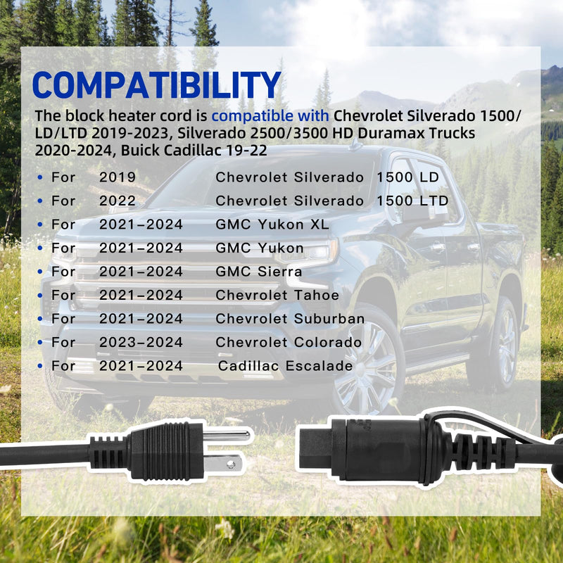 84564686 Engine Block Coolant Heater Cable Cord Compatible with Chevy Silverado 1500/LD/LTD 2019-2023, Silverado 2500/3500 HD Duramax Trucks 2020-2024