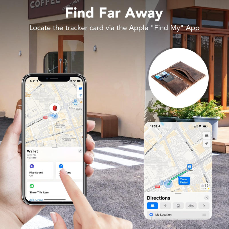 2 Pack Wallet Tracker Card [Apple MFi Certified] (iOS only), IP68 0.11in Rechargeable Smart Card Work with Apple Find My, Keys Finder and Item Locator for Passport, Bags, Laptop, Black Black2-KY8V