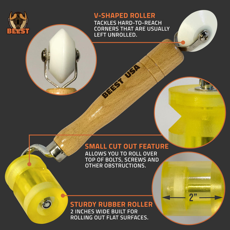 BEEST Seam Roller - Sound Deadening Roller for Automotive Cars, RV Roofs, Metal, Fiberglass, EPDM, TPO Rubber - Dual Design Seam Rolling & Sound Deadening Tool with 2" Flat & Edge Rolling Application