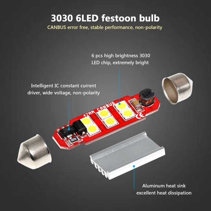 PHINLION 211-2 212-2 578 LED Light Bulb Super Bright 500 Lumens Festoon 41mm 42mm 6000K White LED Bulbs Replacement for Car Truck Interior Map Dome Trunk Courtesy Lights