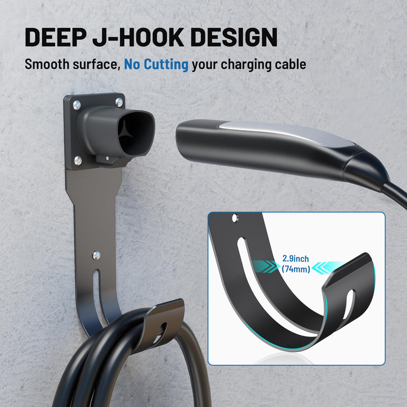 MECMO for Tesla Charger Holder - Wall Mount Dock & J-Hook for Model 3/Y/X/S, Heavy Duty Steel EV Charging Cord Hanger Compatible with NACS Connector