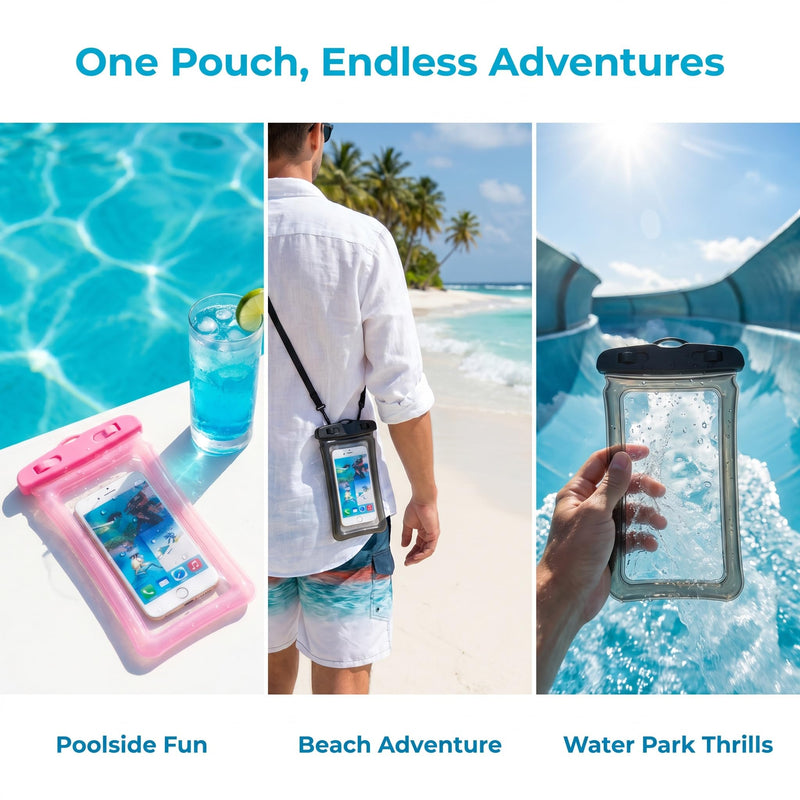 2 Pack Waterproof Phone Pouch Underwater Dry Bag Ultra-Clear Dual-Sided Touchscreen Case with Lock Seal for Swimming Snorkeling & Beach-Pink-Black Pink-Black