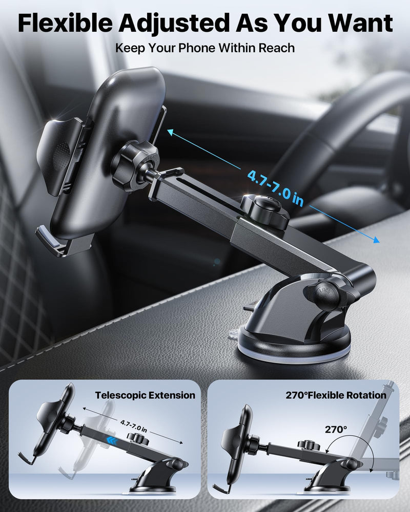 andobil Military-Grade Phone Holders for Your Car 【89+ LBS Strongest Suction & Metal Clip】 2026 Ultimate Car Phone Holder, Dashboard Windshield Vent Cell Phone Car Mount for iPhone Sumsung Android Black